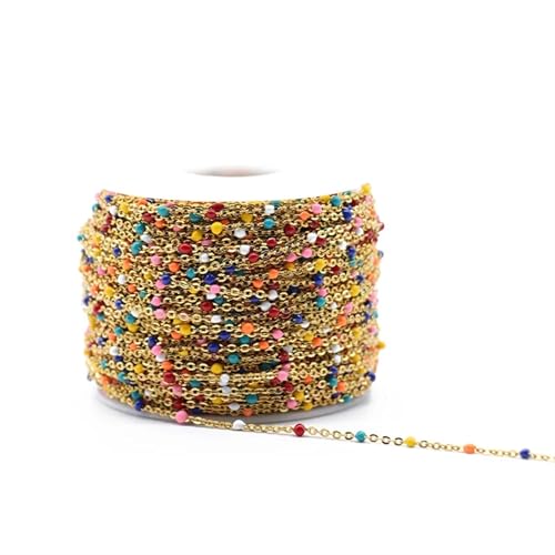 Bunte Kettengliederrollen, bunte Stahlketten, 1/2 Meter vergoldete Edelstahl-Kabelkette, 1,5 mm breit, Emaille-Satelliten-Gliederkette for die Herstellung von Armbändern, Halsketten und Fußkettchen(Go von FOELANNE