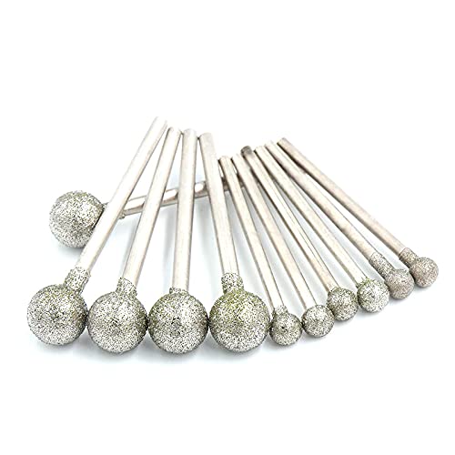 Diamant-Rotationsschleifbits, 10 stücke 2,35/3mm Sphärische Diamant Polieren Schleifen Kopf Montiert Punkte Schleifen Bit for Dremel Rotations Werkzeuge(10mm X 3.0 Shank) von FOELANNE