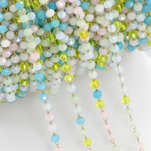 FOELANNE Bunte Kettengliederrollen, Bunte Stahlketten, 1 Meter Bunte Steine ​​Edelstahl Perlen Kette Kristall Perlen Kette for Halskette Armband DIY Schmuck Machen Zubehör(8) von FOELANNE