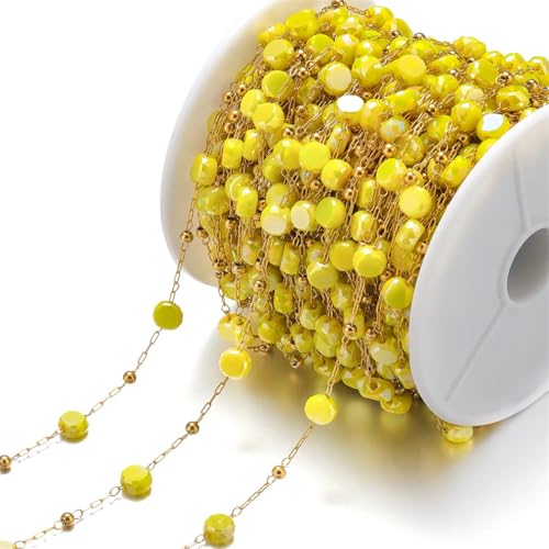 FOELANNE Bunte Kettengliederrollen, Bunte Stahlketten, 1 Meter Edelstahl-Kristallglasperlen-Ketten, DIY-Halsketten, Zubehör, Armbänder, Schmuckherstellung, Ohrringe(Yellow) von FOELANNE