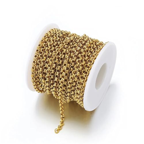 FOELANNE Bunte Kettengliederrollen, Bunte Stahlketten, 1 Meter Edelstahlketten 2,5/3/4 mm Goldfarbe Runde Halskette Armband Zubehör for DIY Schmuckherstellung Komponenten(2,About 4.0mm) von FOELANNE