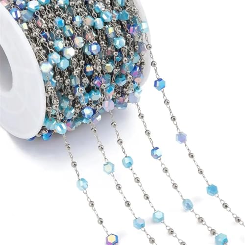 FOELANNE Bunte Kettengliederrollen, Bunte Stahlketten, 1 Meter Kristallperle Edelstahlkette Steinperlen Pulloverkette Zubehör Halskette Armband Schmuckherstellung DIY(Steel Colorblue) von FOELANNE