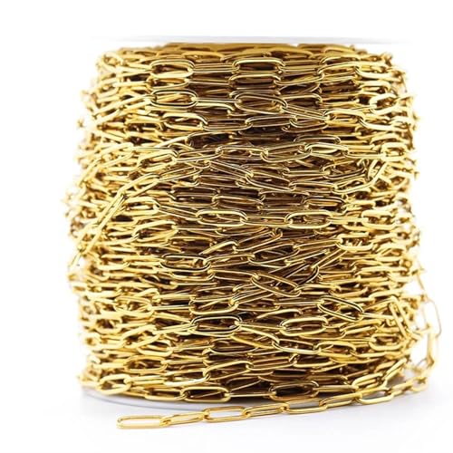 FOELANNE Bunte Kettengliederrollen, Bunte Stahlketten, 1 Meter vergoldete Edelstahl-Kabelketten, 4 x 12 mm, goldene Gliederketten for DIY-Halsketten, Schmuckherstellung(3.5x11.5mm Gold Flat) von FOELANNE