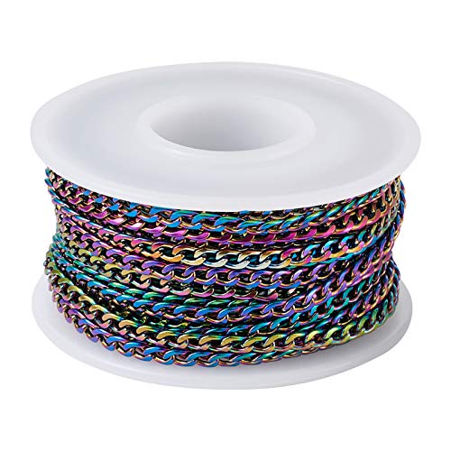 FOELANNE Bunte Kettengliederrollen, Bunte Stahlketten, 16 Fuß Edelstahl-Kettenglied mit Spule, Mehrfarbig, ungeschweißt, gedrehtes Kreuzkabel, galvanisiert, 4,5 x 3 x 1 mm von FOELANNE