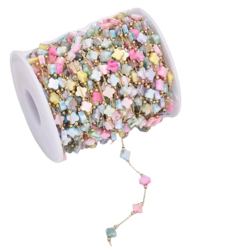 FOELANNE Bunte Kettengliederrollen, Bunte Stahlketten, 1M Bunte Perlenkettenspule vergoldete Schmuckherstellungsketten Edelstahl-Kabelkettenglieder for Halsketten-Armband-DIY(Clover) von FOELANNE