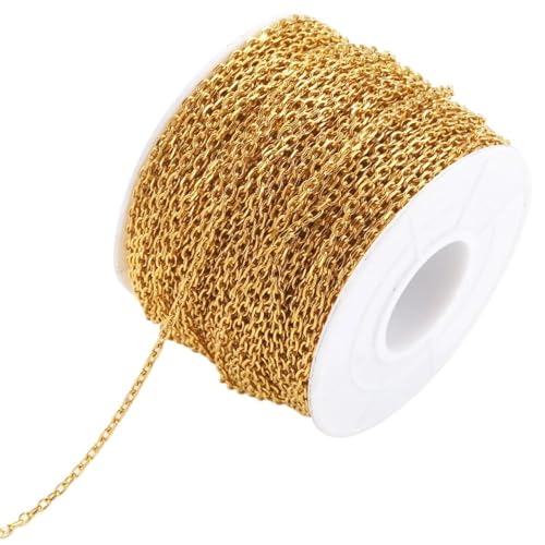 FOELANNE Bunte Kettengliederrollen, Bunte Stahlketten, 2 m Lange Edelstahl-Eckkabelkette mit Gold-PVD-Beschichtung, Bulk-Halskette, Bulk-Kabel for DIY-Schmuckherstellungszubehör(Gold 1.2mm) von FOELANNE