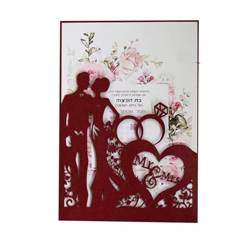 FOELANNE Hochzeit Einladungskarten Party Einladungen, 10 stücke Ringe Elegante Braut Und Bräutigam Grußkarte Valentinstag Hochzeit Party Favor Decor for Hochzeit Engagement Jahrestag(Wine Red) von FOELANNE