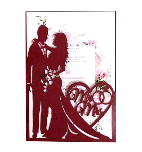 FOELANNE Hochzeit Einladungskarten Party Einladungen, 5 stücke Valentinstag Zarte Einladungen Romantische Hochzeit Party Einladung Karte for Hochzeit Engagement Jahrestag(Dark Red) von FOELANNE