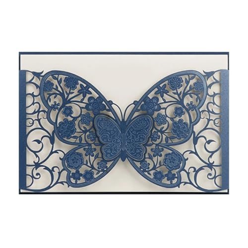 FOELANNE Hochzeit Einladungskarten Party Einladungen, 50 stücke Schmetterling Abdeckungen Party Postkarte Business Gruß Karte Engagement Hochzeit Dekoration for Hochzeit Engagement Jahrestag(Blue) von FOELANNE