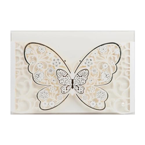 FOELANNE Hochzeit Einladungskarten Party Einladungen, 50 stücke Schmetterling Abdeckungen Party Postkarte Business Gruß Karte Engagement Hochzeit Dekoration for Hochzeit Engagement Jahrestag(White) von FOELANNE