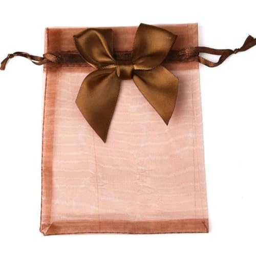 FOELANNE Organza Geschenk Mesh Candy Favour Pouches, 10 Teile/los 9x12 cm Organza Geschenk Beutel Hochzeit Party Beutel Schmuck Süßigkeiten Kordelzug Verpackung Beutel mit Schmetterling Seide(Brown) von FOELANNE