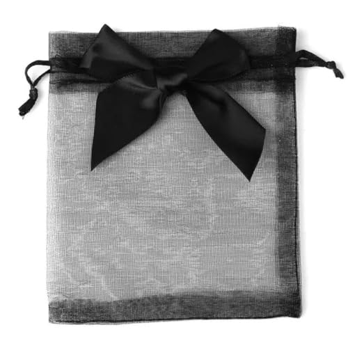 FOELANNE Organza Geschenk Mesh Candy Favour Pouches, 10 Teile/los 9x12 cm Organza Geschenk Beutel Hochzeit Party Beutel Schmuck Süßigkeiten Kordelzug Verpackung Beutel mit Schmetterling Seide(Black) von FOELANNE