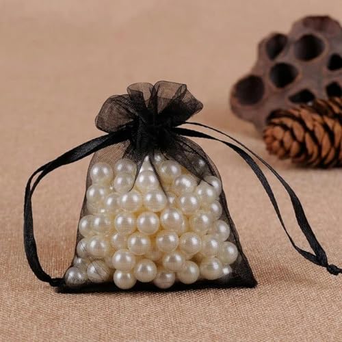 FOELANNE Organza Geschenk Mesh Candy Favour Pouches, 50 Stück 7X9 9X12 10X15 13X18 cm Organzabeutel Schmuckverpackungsbeutel Hochzeit Party Dekoration Geschenkbeutel(Black,13x18cm) von FOELANNE