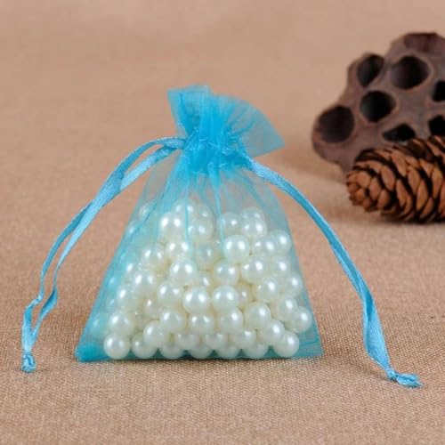 FOELANNE Organza Geschenk Mesh Candy Favour Pouches, 50 Stück 7X9 9X12 10X15 13X18 cm Organzabeutel Schmuckverpackungsbeutel Hochzeit Party Dekoration Geschenkbeutel(Lake Blue,10x15cm) von FOELANNE