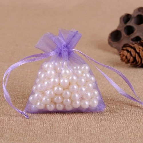 FOELANNE Organza Geschenk Mesh Candy Favour Pouches, 50 Stück 7X9 9X12 10X15 13X18 cm Organzabeutel Schmuckverpackungsbeutel Hochzeit Party Dekoration Geschenkbeutel(Light Purple,10x15cm) von FOELANNE