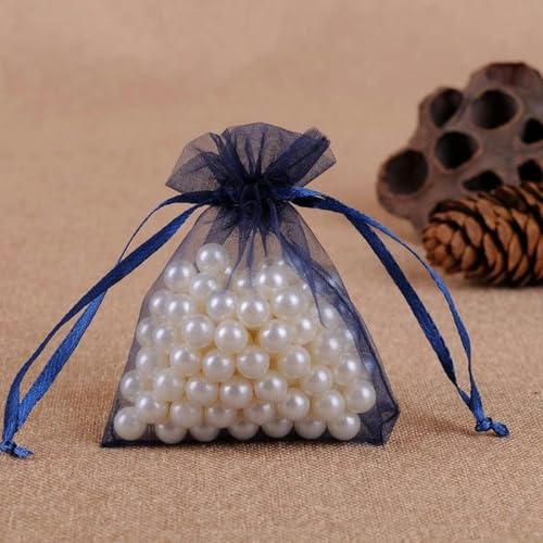 FOELANNE Organza Geschenk Mesh Candy Favour Pouches, 50 Stück 7X9 9X12 10X15 13X18 cm Organzabeutel Schmuckverpackungsbeutel Hochzeit Party Dekoration Geschenkbeutel(Navy,10x15cm) von FOELANNE