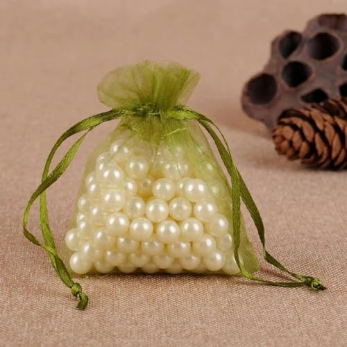 FOELANNE Organza Geschenk Mesh Candy Favour Pouches, 50 Stück 7X9 9X12 10X15 13X18 cm Organzabeutel Schmuckverpackungsbeutel Hochzeit Party Dekoration Geschenkbeutel(Olive Green,10x15cm) von FOELANNE