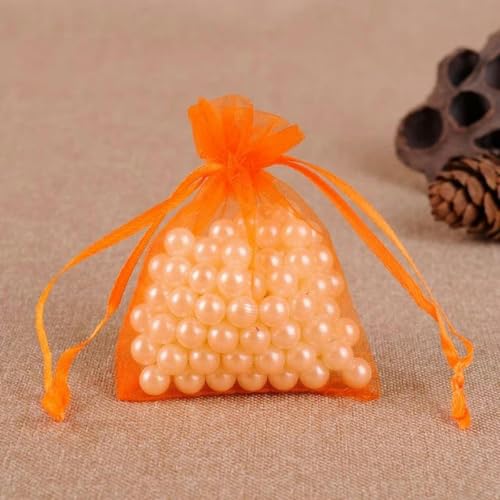 FOELANNE Organza Geschenk Mesh Candy Favour Pouches, 50 Stück 7X9 9X12 10X15 13X18 cm Organzabeutel Schmuckverpackungsbeutel Hochzeit Party Dekoration Geschenkbeutel(Orange,10x15cm) von FOELANNE