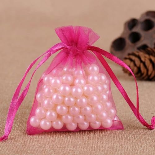 FOELANNE Organza Geschenk Mesh Candy Favour Pouches, 50 Stück 7X9 9X12 10X15 13X18 cm Organzabeutel Schmuckverpackungsbeutel Hochzeit Party Dekoration Geschenkbeutel(Rose Red,10x15cm) von FOELANNE