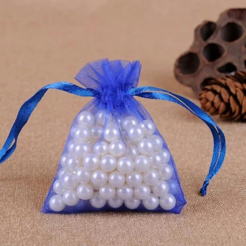 FOELANNE Organza Geschenk Mesh Candy Favour Pouches, 50 Stück 7X9 9X12 10X15 13X18 cm Organzabeutel Schmuckverpackungsbeutel Hochzeit Party Dekoration Geschenkbeutel(Royal Blue,13x18cm) von FOELANNE