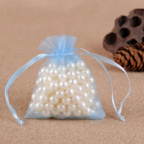 FOELANNE Organza Geschenk Mesh Candy Favour Pouches, 50 Stück 7X9 9X12 10X15 13X18 cm Organzabeutel Schmuckverpackungsbeutel Hochzeit Party Dekoration Geschenkbeutel(Sky Blue,10x15cm) von FOELANNE