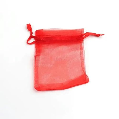 FOELANNE Organza Geschenk Mesh Candy Favour Pouches, 50 Stück 7x9 9x12 10x15 Organzabeutel Schmuckverpackungsbeutel Geschenk Verlobung Hochzeit Party Dekoration Kordelzug Verpackungsbeutel(Red,7X9CM) von FOELANNE