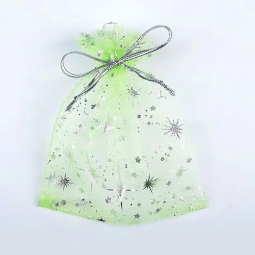 FOELANNE Organza Geschenk Mesh Candy Favour Pouches, 9x12 cm Stern Charms Drawable Organza Geschenktüten Hochzeit Dekoration Tasche Schmuck Verpackung & Display Beutel Großhandel 50 Teile/los(Green) von FOELANNE