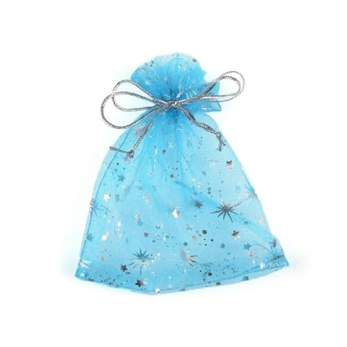 FOELANNE Organza Geschenk Mesh Candy Favour Pouches, 9x12 cm Stern Charms Drawable Organza Geschenktüten Hochzeit Dekoration Tasche Schmuck Verpackung & Display Beutel Großhandel 50 Teile/los(Blue) von FOELANNE