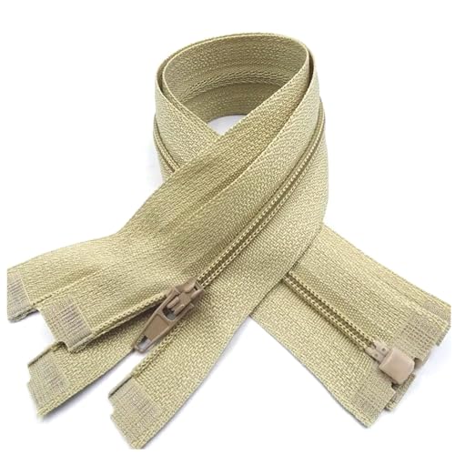 FOELANNE Reißverschlüsse zum Nähen Kunstharz-Reißverschluss 5 Stück 3# Nylon-Reißverschluss-Harz-Reißverschlüsse mit offenem Ende(Khaki,20Cm) von FOELANNE