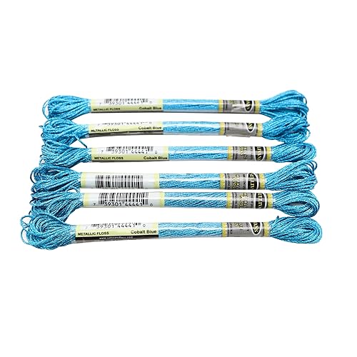 FOELANNE Stickgarn Kreuzstich Zubehör, 6-teiliges Set mit leichtem Effekt, hochglänzendem Metallic-Stickgarn, Kreuzstichgarn, 8 Meter lang, 6 Stränge(Cobalt Blue 6pcs) von FOELANNE