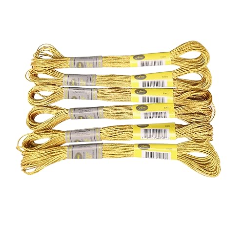 FOELANNE Stickgarn Kreuzstich Zubehör, 6-teiliges Set mit leichtem Effekt, hochglänzendem Metallic-Stickgarn, Kreuzstichgarn, 8 Meter lang, 6 Stränge(Dark Gold 6pcs) von FOELANNE