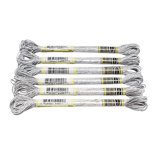 FOELANNE Stickgarn Kreuzstich Zubehör, 6-teiliges Set mit leichtem Effekt, hochglänzendem Metallic-Stickgarn, Kreuzstichgarn, 8 Meter lang, 6 Stränge(Gray 6pcs) von FOELANNE