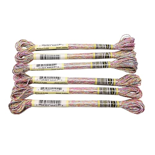 FOELANNE Stickgarn Kreuzstich Zubehör, 6-teiliges Set mit leichtem Effekt, hochglänzendem Metallic-Stickgarn, Kreuzstichgarn, 8 Meter lang, 6 Stränge(Jewel Jubilee 6PCS) von FOELANNE