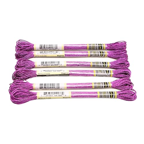 FOELANNE Stickgarn Kreuzstich Zubehör, 6-teiliges Set mit leichtem Effekt, hochglänzendem Metallic-Stickgarn, Kreuzstichgarn, 8 Meter lang, 6 Stränge(Magenta 6pcs) von FOELANNE