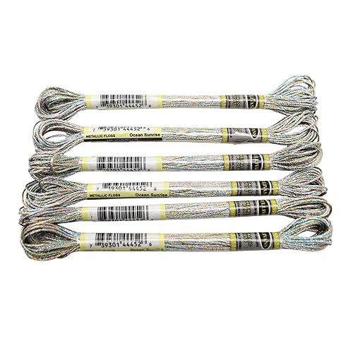 FOELANNE Stickgarn Kreuzstich Zubehör, 6-teiliges Set mit leichtem Effekt, hochglänzendem Metallic-Stickgarn, Kreuzstichgarn, 8 Meter lang, 6 Stränge(Ocean Sunrise 6pcs) von FOELANNE