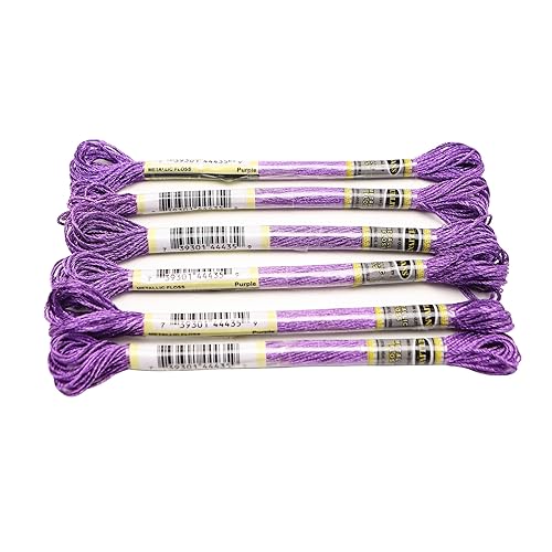 FOELANNE Stickgarn Kreuzstich Zubehör, 6-teiliges Set mit leichtem Effekt, hochglänzendem Metallic-Stickgarn, Kreuzstichgarn, 8 Meter lang, 6 Stränge(Purple 6pcs) von FOELANNE