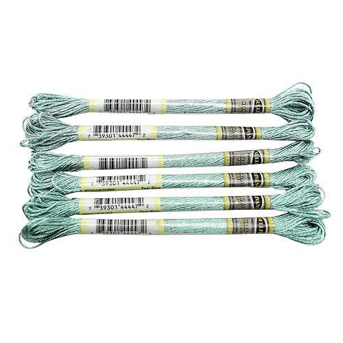 FOELANNE Stickgarn Kreuzstich Zubehör, 6-teiliges Set mit leichtem Effekt, hochglänzendem Metallic-Stickgarn, Kreuzstichgarn, 8 Meter lang, 6 Stränge(Teal 6pcs) von FOELANNE