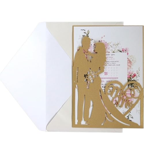 Hochzeit Einladungskarten Party Einladungen, 20 Stücke Braut Und Bräutigam Liebe Herz Gruß Einladungskarte Valentinstag Party Dekoration Lieferungen for Hochzeit, Verlobung, Jahrestag(Gold set) von FOELANNE