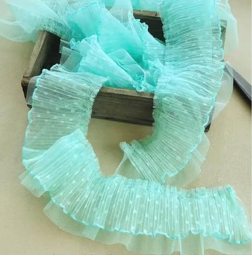 Rüschenband Spitze nähen, 1 Meter plissierter Tüll-Spitzenstoff, 10 cm, Punkt-Spitzenbesatz, Applikation, Kragenband, Nähen, Guipure-Bastelbedarf, Spitze, Blume, Dentelle(Mint Green) von FOELANNE