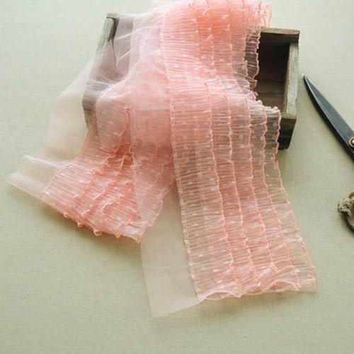 Rüschenband Spitze nähen, 15 cm breit, fünflagig, gepunktet, 3D-Voile-Spitze, Stoffband, Rüschenbesatz, Hochzeitskleid, flauschige Röcke, Nähzubehör(Pink) von FOELANNE