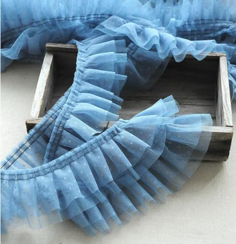 Rüschenband Spitze nähen, 2 Meter Stickerei weiß rosa 2 Schichten Blume Tüll Spitze Stoff Trim Band DIY Nähen Rüschen Applikation Kragen Kleid Dekor(Grey Blue) von FOELANNE