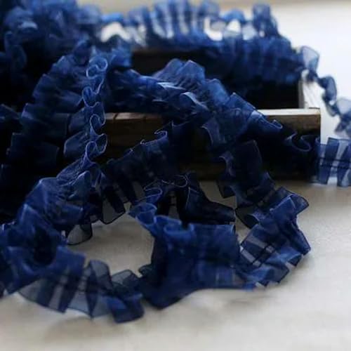 Rüschenband Spitze nähen, 40 Yards Organza-Spitze-Rüschen-Einfassung, plissiertes Netzbesatzband, DIY-Nähband for Hochzeitskleid, 4 cm Breite(Dark Blue) von FOELANNE