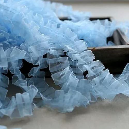 Rüschenband Spitze nähen, 40 Yards Organza-Spitze-Rüschen-Einfassung, plissiertes Netzbesatzband, DIY-Nähband for Hochzeitskleid, 4 cm Breite(Light Blue) von FOELANNE