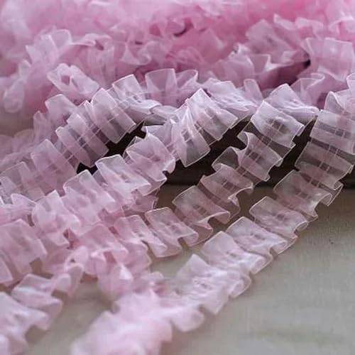 Rüschenband Spitze nähen, 40 Yards Organza-Spitze-Rüschen-Einfassung, plissiertes Netzbesatzband, DIY-Nähband for Hochzeitskleid, 4 cm Breite(Pink) von FOELANNE