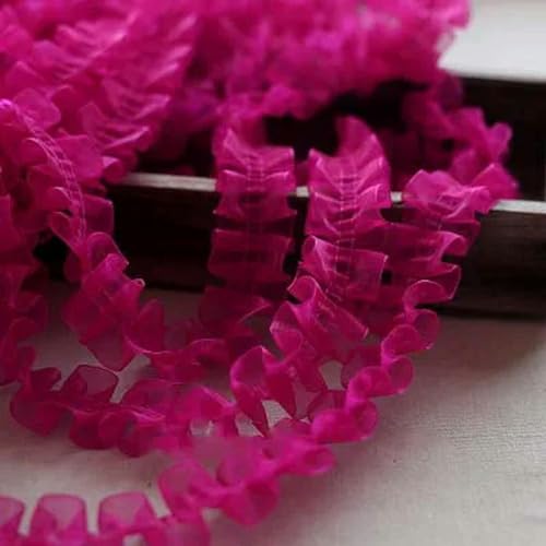 Rüschenband Spitze nähen, 40 Yards Organza-Spitze-Rüschen-Einfassung, plissiertes Netzbesatzband, DIY-Nähband for Hochzeitskleid, 4 cm Breite(Rose Red) von FOELANNE