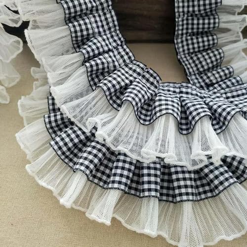 Rüschenband Spitze nähen, 6 cm breiter Baumwoll-Spitzenstoff, bestickt, schwarz-weiße Blumen, Nähen, DIY-Besatz, Tüll-Applikation, Band, Kragen, Kleid, Guipure-Dekor(White and Black) von FOELANNE