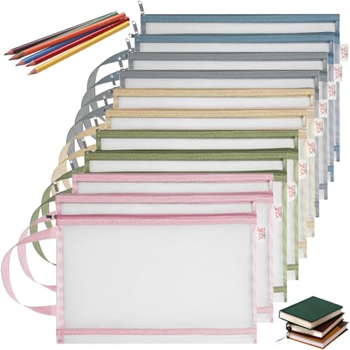 10 Packs Bunte Mesh Zipper Bags, Double Layer Puzzle-BlöCke Nylon Spielzeug Aufbewahrungstasche Mit ReißVerschluss Griff, Transparent A4 Zipper Bags,Geeignet FüR Schule, Haus, BüRo Und Spiel Verwenden von FOGARI