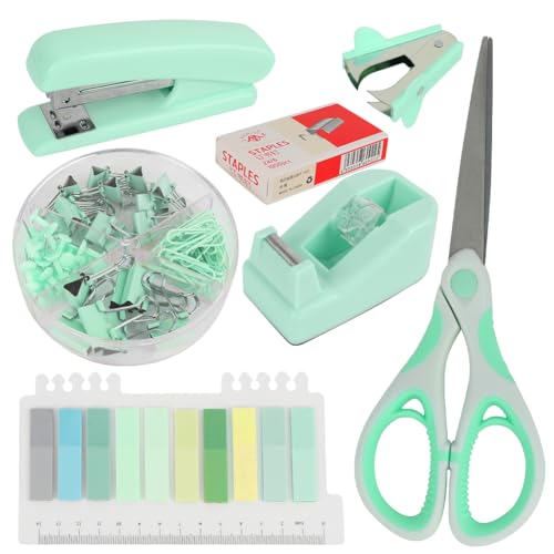 BüRobedarf, Schreibtischaufbewahrung Und ZubehöR, Hefter Und Klebebandspender Set 1000 Klammern, Long Tail Clips, Papierklammern. Hefter Entferner FüR Studie, Schule, BüRo BüRobedarf Set, (GrüNer） von FOGARI