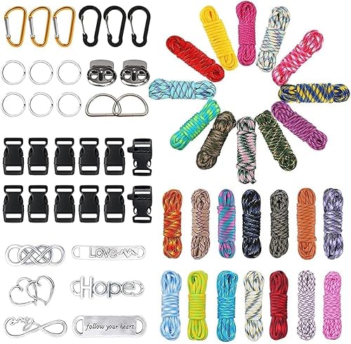 Paracord Armband, Paracord Set mit 26 Farben, Paracord 550 Multifunktionale Nylon-Schnur, Enthält Kordelstopper und Dekoschild, Geeignet für DIY-Schlüsselanhänger, Armbandherstellung und Lanyards von FOGARI