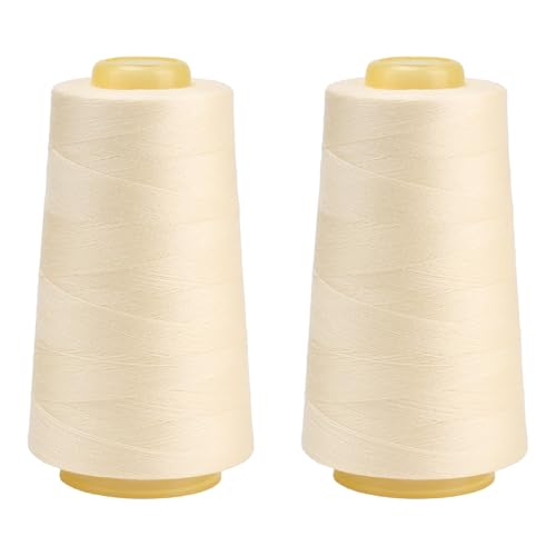 FOGAWA 2 Rollen Nähgarn Polyester Nähgarn Nähmaschinengarn, 40s/2, 3000 yards, Garnspule Overlockgarn für Näharbeiten, Quilten, Patchwork, Kleidung(Beige 2046) von FOGAWA